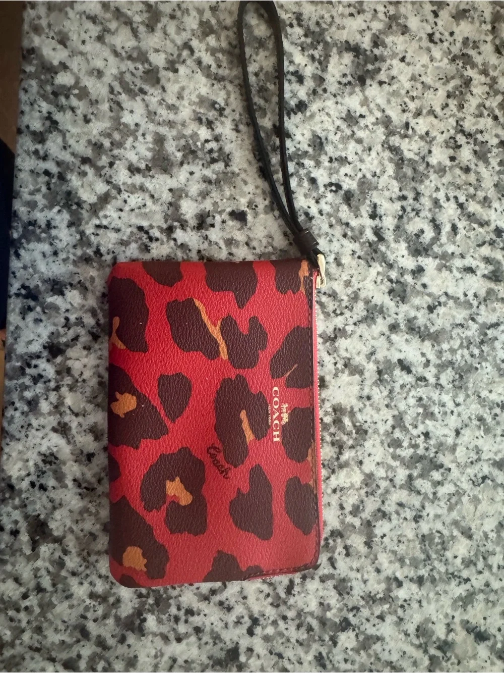 Coach Red and Brown Leopard-Print Wristlet